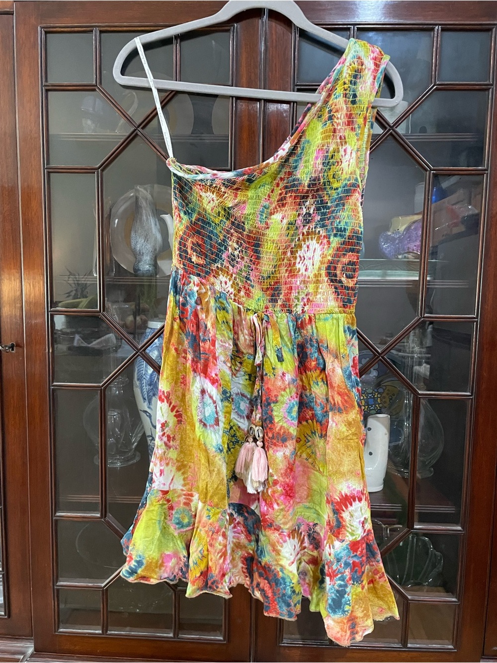 One-Shoulder Multicolor Floral Tie-Dye Women’s Dress